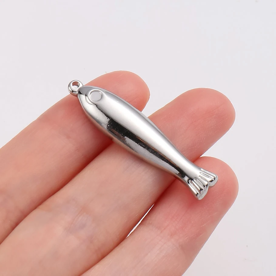 6 Stück stahlfarbene Meerestier-Anhänger, Fisch- und Muschel-Charms aus Edelstahl für die Schmuckherstellung, Schlüsselanhänger-Material – Detail 3