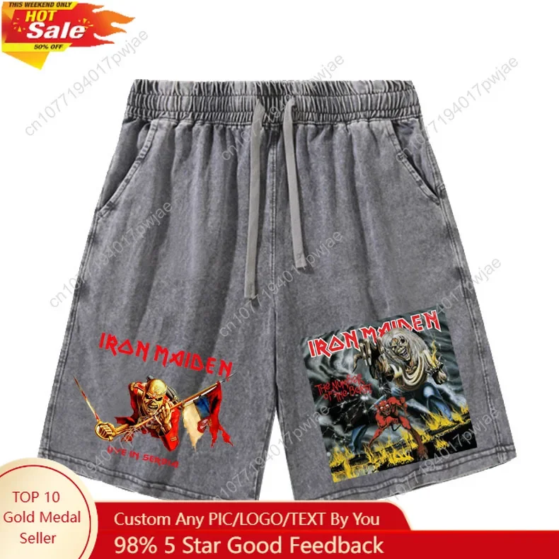 

I-Iron M-Maidens Rock Band Shorts Mans Womans Retro Short Pants Vintage Cotton Elastic Soft Beach Shorts Customized Pants
