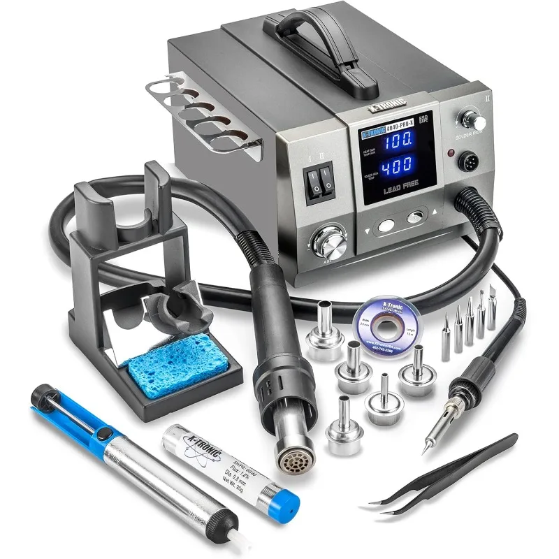 700 Watt Hot Air Rework Soldering Iron Station • Brushless DC Vortex Blower Air System • C/F Conversion, 0-30 Min Sleep