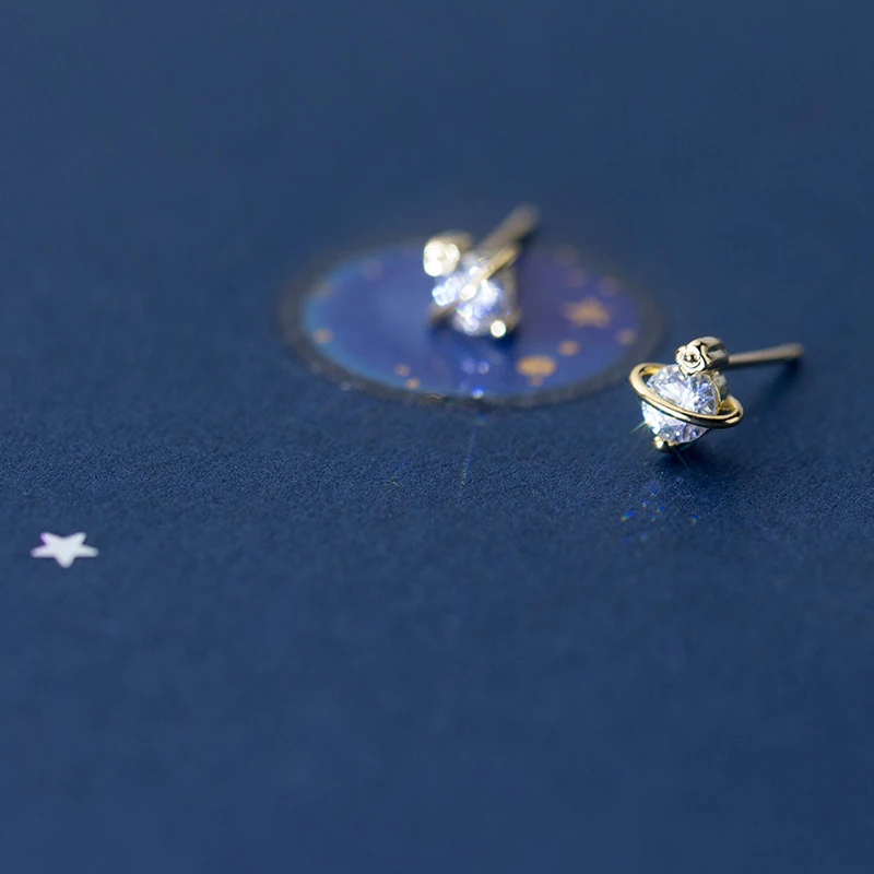 Modian tajemniczy Galaxy planeta stadniny kolczyki dla kobiet 925 Sterling Silver olśniewający wyczyść CZ stadniny kolczyki urok Party biżuteria — zdjęcie 3