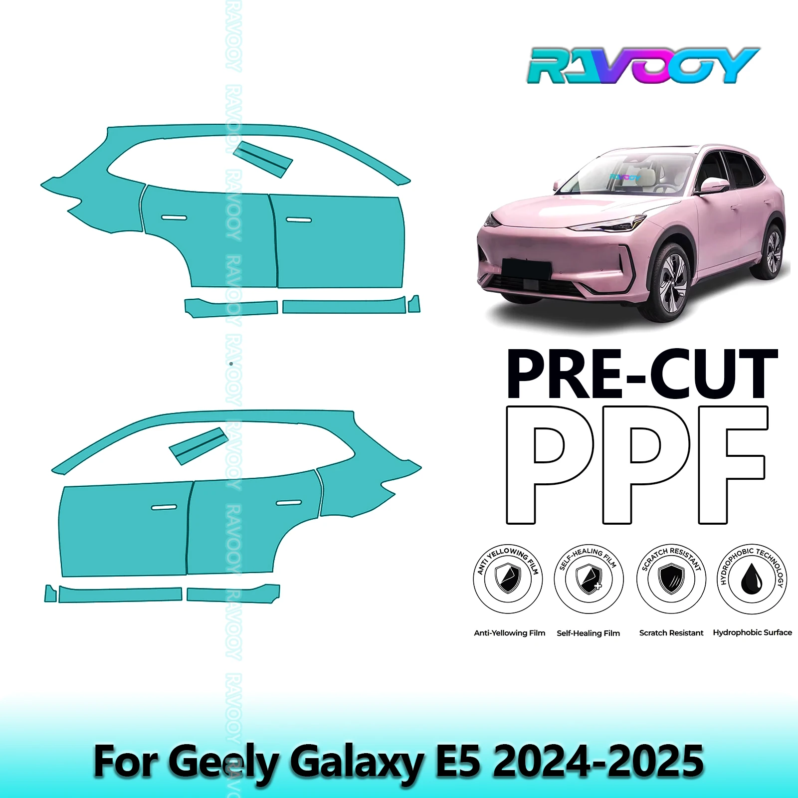 

For Geely Galaxy E5 2024-2025 8.5mil Clear Matte Pre-Cut PPF Door & A/B Pillar Kit TPU Paint Protection Film Set