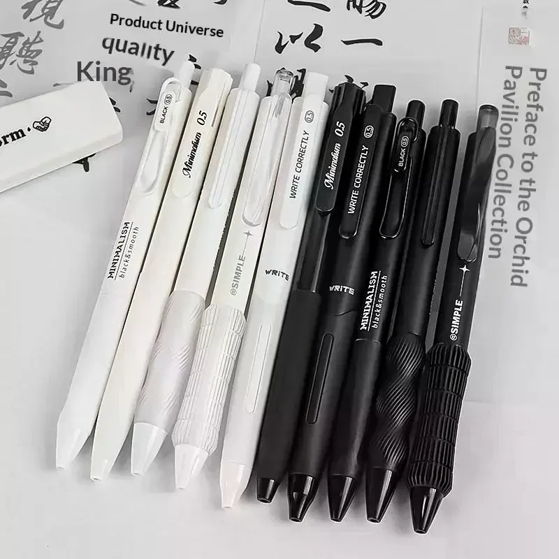 5pcs Retractable Gel Pen Korean Fashion Simplicity Transparent Writing Pen Quick Drying ST/CS Tip 0.5mm Black Ink Scrapbook Pen
