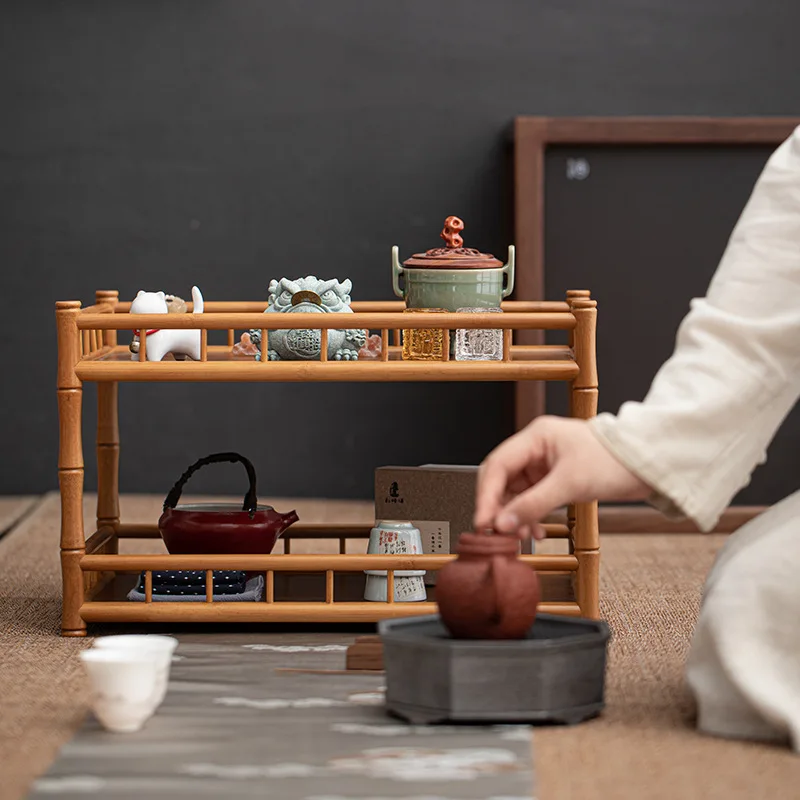 Bamboo Storage Rack Multi-layer Storage Rack Chinese Mortise And Tenon Tea Set Storage Rack Floor Rack Multi-functional Shelf