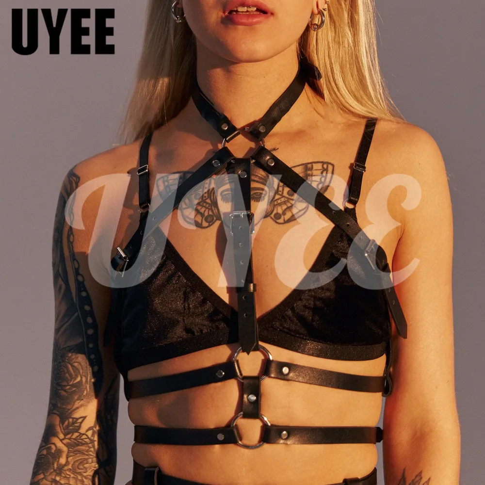 

UYEE Sexy Harness Belt Women's Corset PU Leather Suspender Bondage Underwear Adjustable Bra Cage Garter Goth Fetish Lingerie