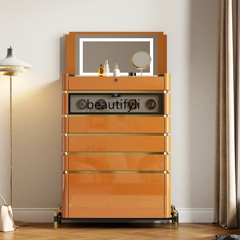 

Light luxury solid wood jewelry cabinet Modern simple bucket cabinet with mirror with fingerprint lock jewelry cabinet