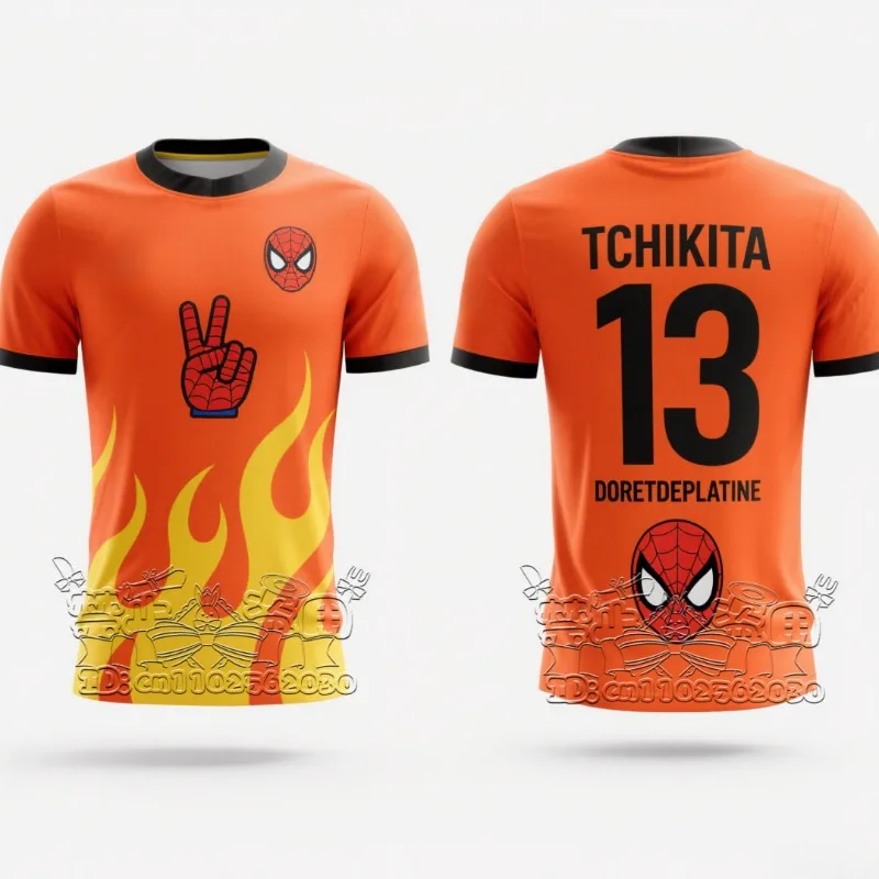 

2025 Summer Outdoor Sports Parent Child Football T-shirt 3D Printed Men's and Women's Spider Man Fun Jersey Large T-shirt