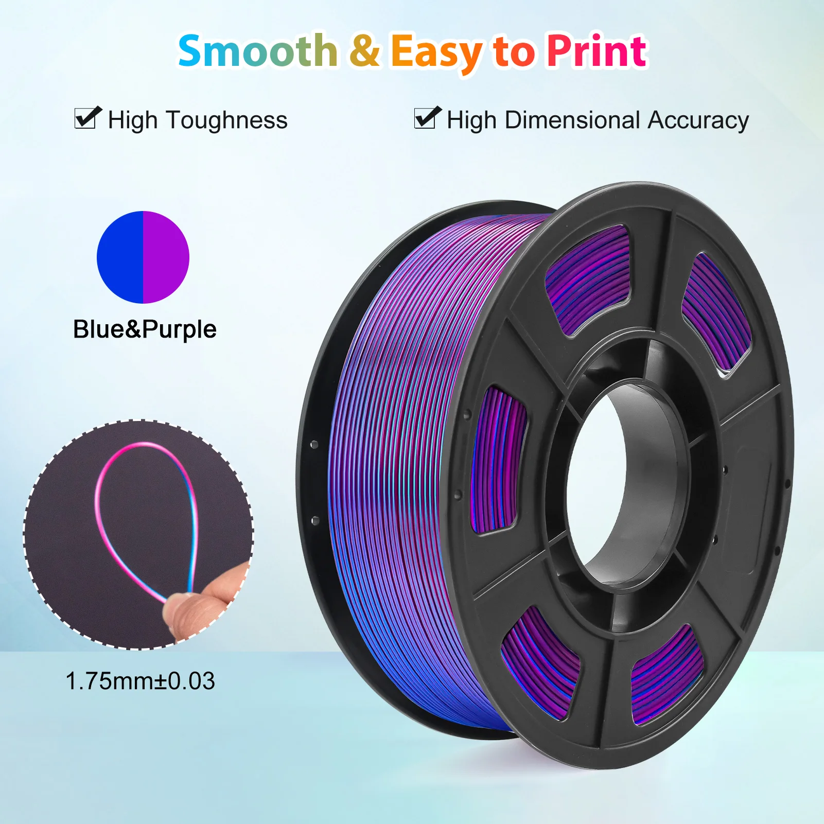 PLA Filament 1.75mm Dual Color Blue Purple, 3D Printer Filament , 250g Spool(0.55lbs) Fits for Most FDM 3D Printers