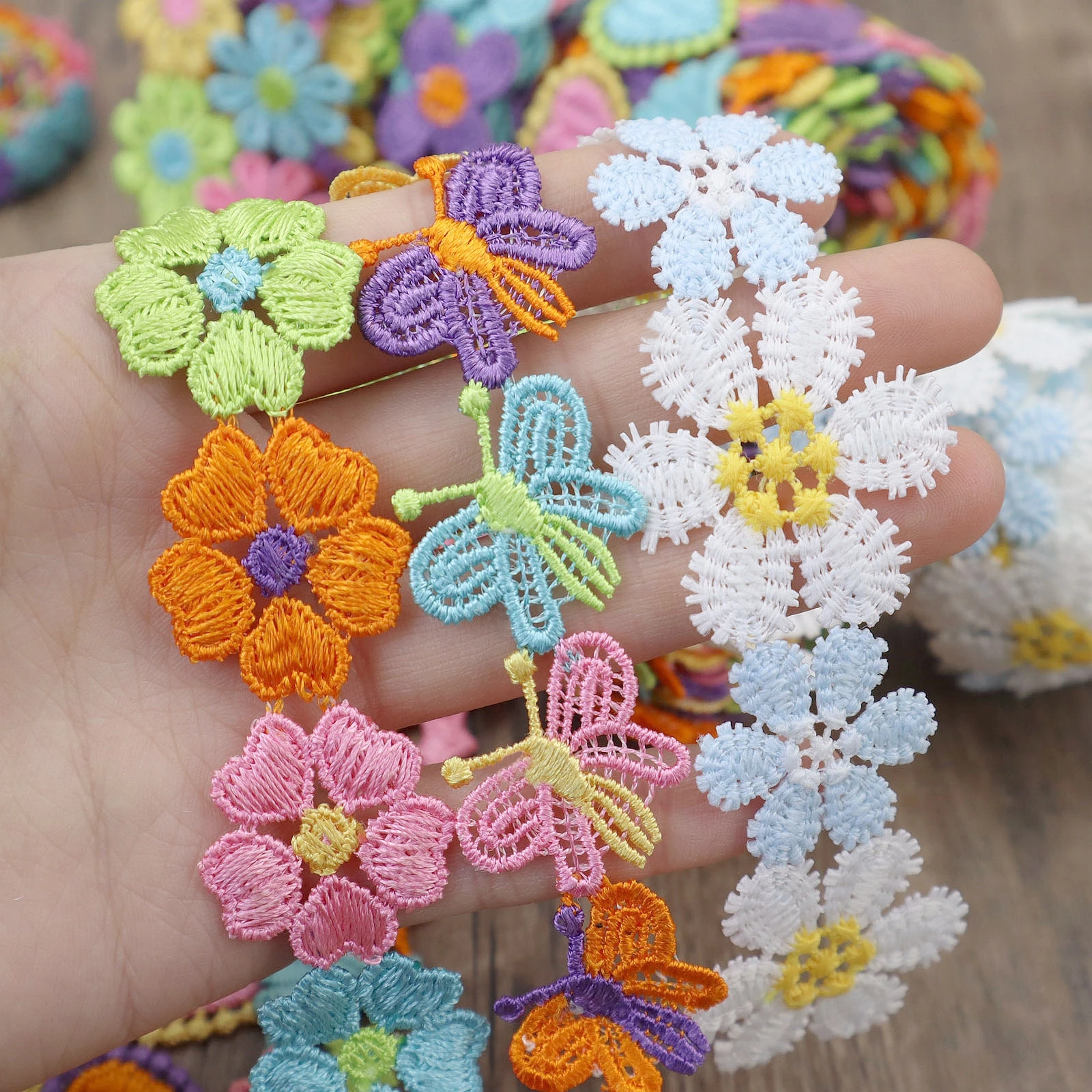 2 Yards Embroidery Lace Trim Colorful Lace Ribbon for Crafts Clothing Sewing Home Decoration