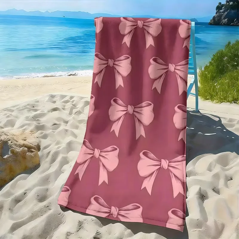Dusty Pink Cute Bow Print Beach Towel Quick Dry Sandproof Pool Towel Sweet Girl Summer Vacation Travel Beach Accessory