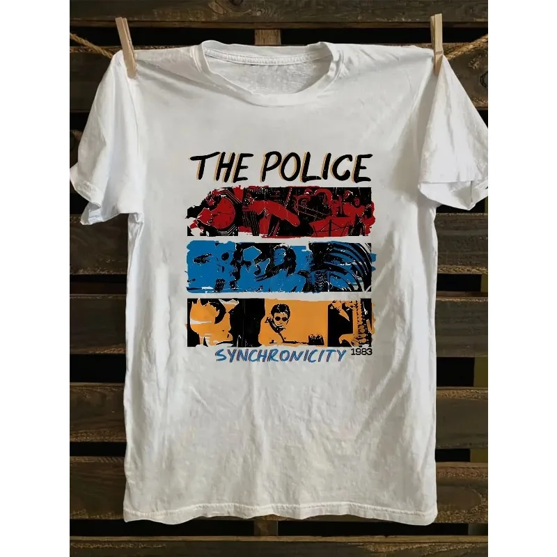 Y2K hip-hop T-shirt with retro police patterns, short sleeved round neck casual top, bright color blocking design