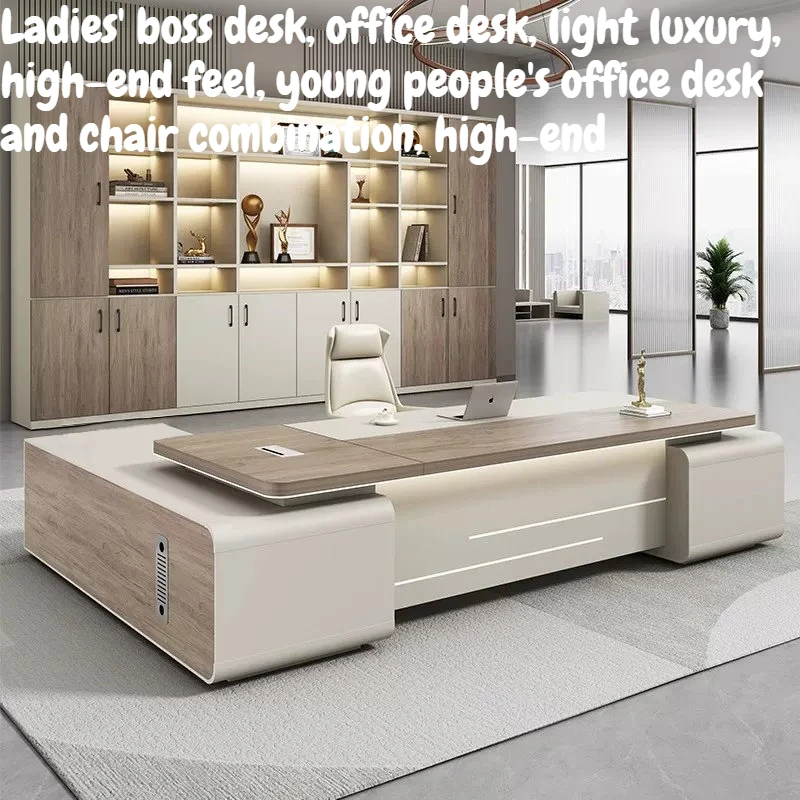 Modern L-Shaped Executive Office Desk With Side Cabinet Luxury Wood Manager Gaming Desk Boss Table Workstation Office Furniture