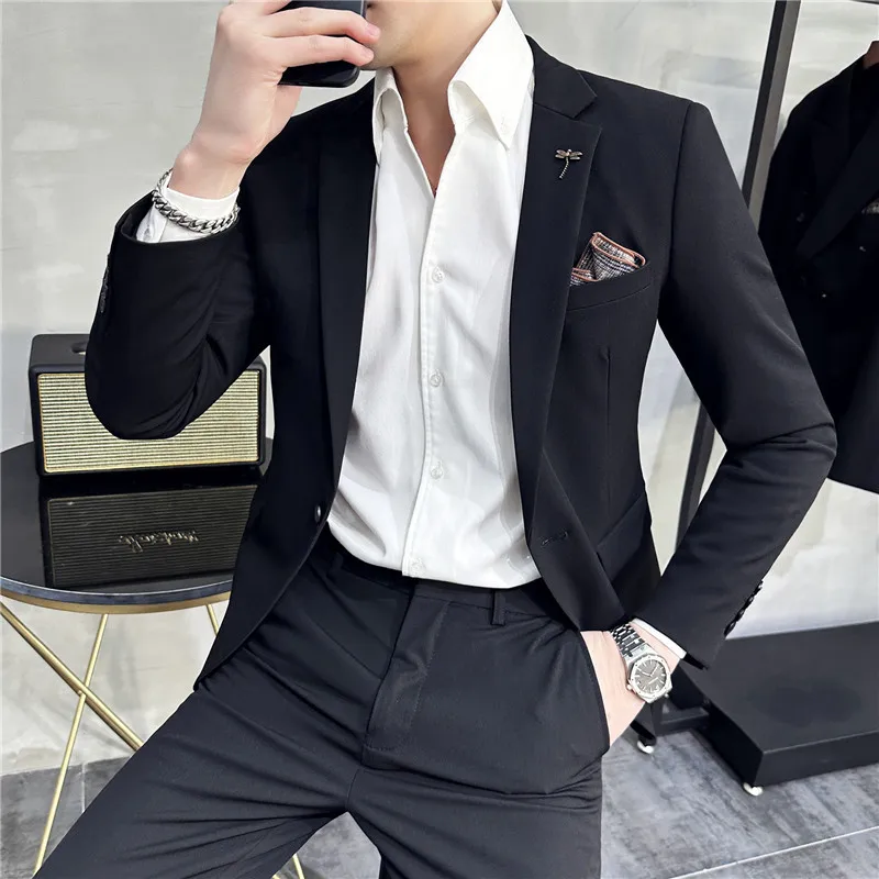 (Jacket+Pant) Plus Size 7XL 6XL Korean Latest Design Men Casual Suit Groom Wedding Stage Tuxedos Men Business Social Tuxedo