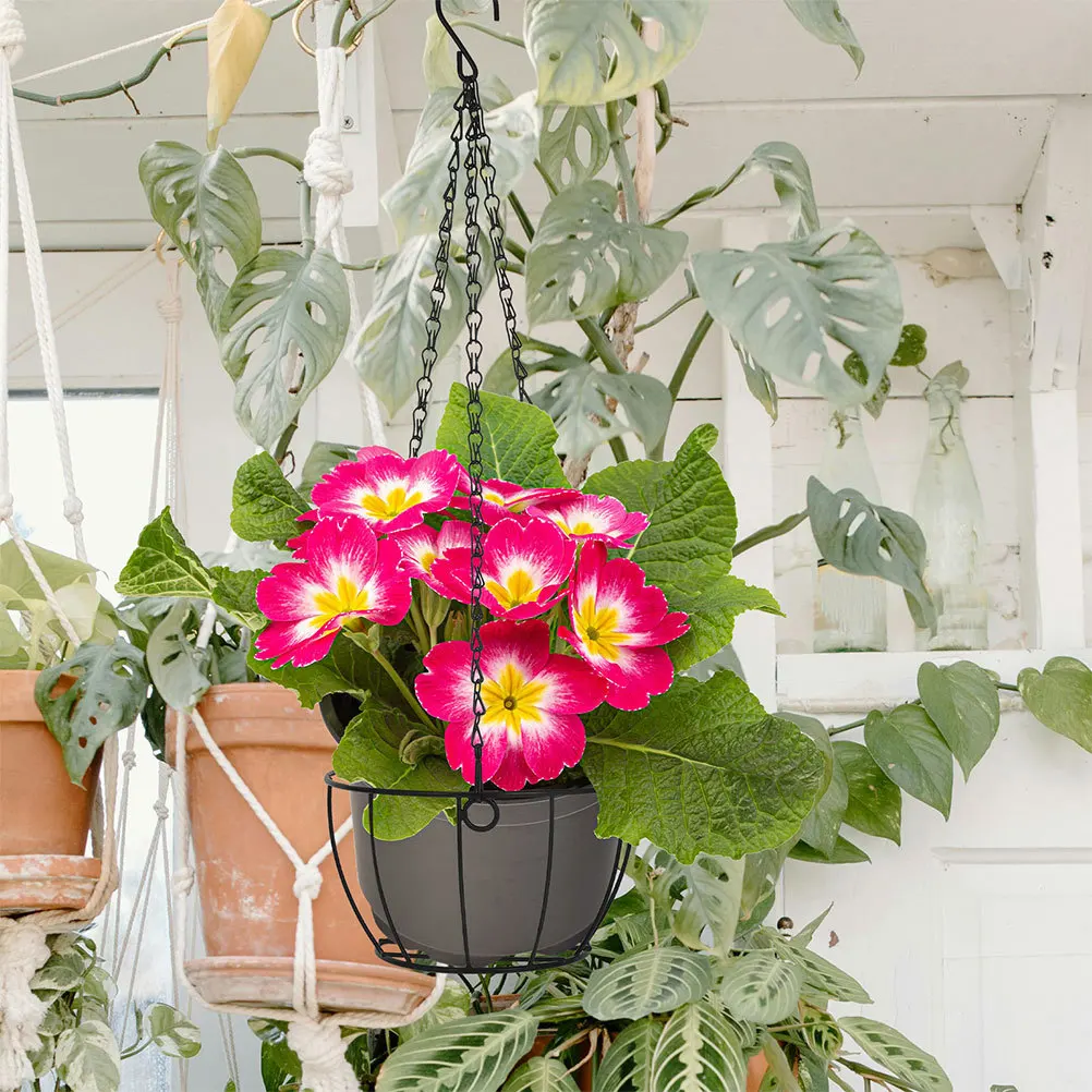 

2pcs Iron Hanging Flower Pots Black: Round Metal Planter For Balcony Patio Outdoor Indoor Space Saving Adjustable Wire Plant