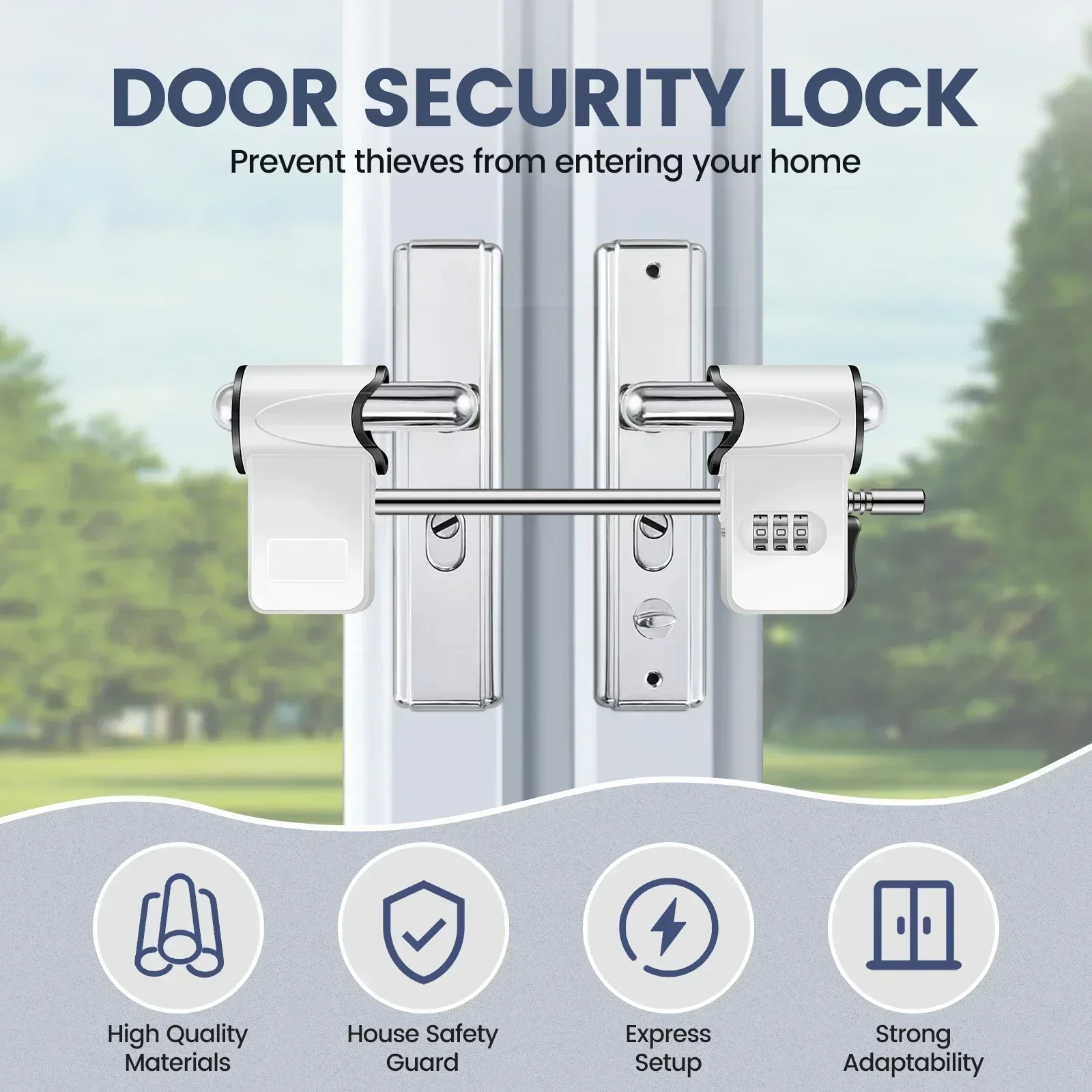 Double Door Combination Lock, Metal 3-Digit Door Security Code Lock, Keyless Double Door Handle Password Lock for Patio Door