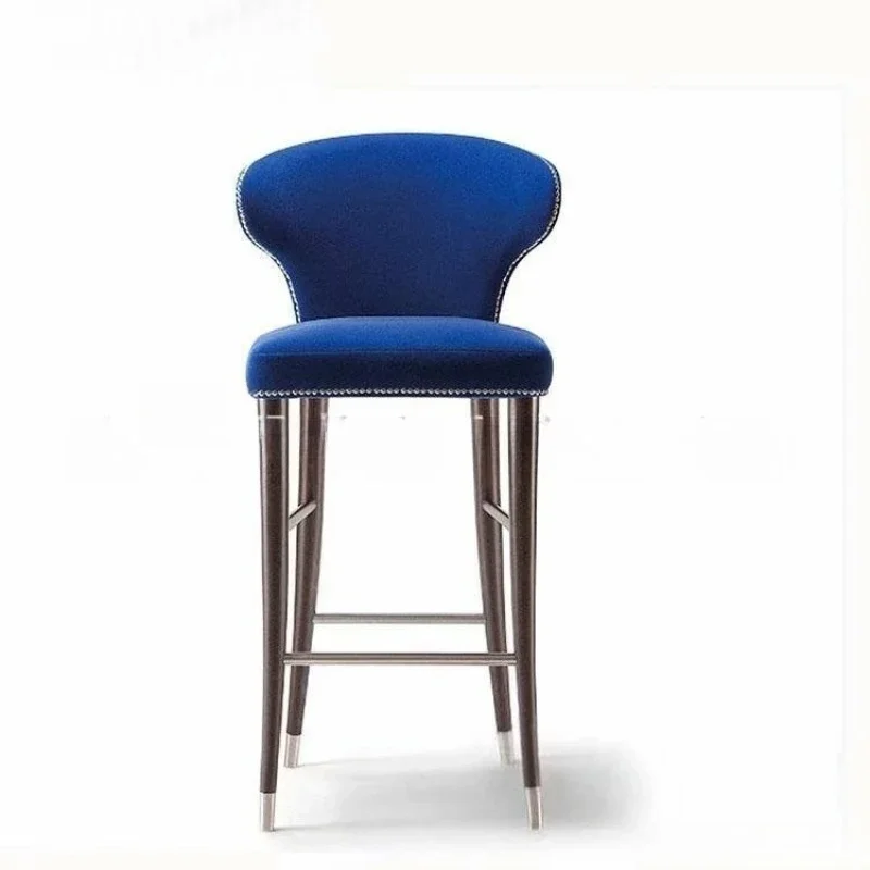 

Nordic solid wood bar chair furniture flannel fabric simple modern cafe hotel leisure front desk chair