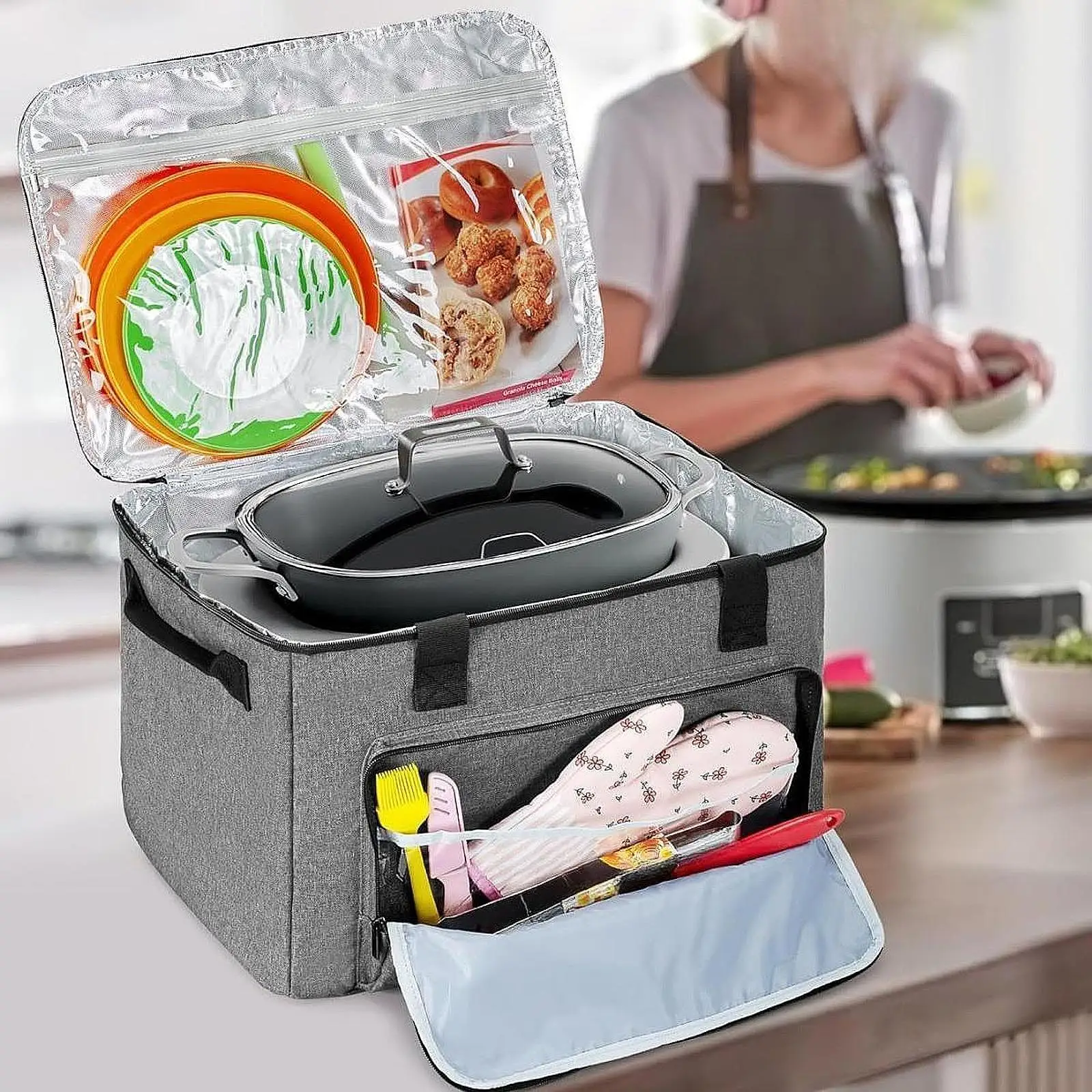 

Slow Cooker Carrier 6-8 Quart Oval Pot Camping Pot Storage Bag Double Layer