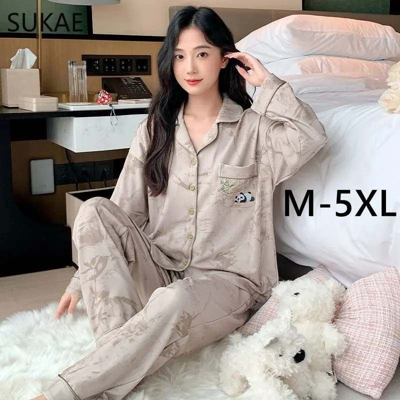 SUKAE M-5XL Autumn Winter Lady Home Clothes Faux Cotton Nightwear Lapel Pjs Fashion Turn-down Collar Sleepwear Woman Pajamas Set