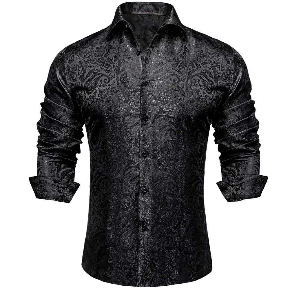 Mens Luxury Paisley Silk Long Sleeve Shirts Formal Tuxedo Wedding Party Blouse Party Shirt And Blouse Man Tops Fashion