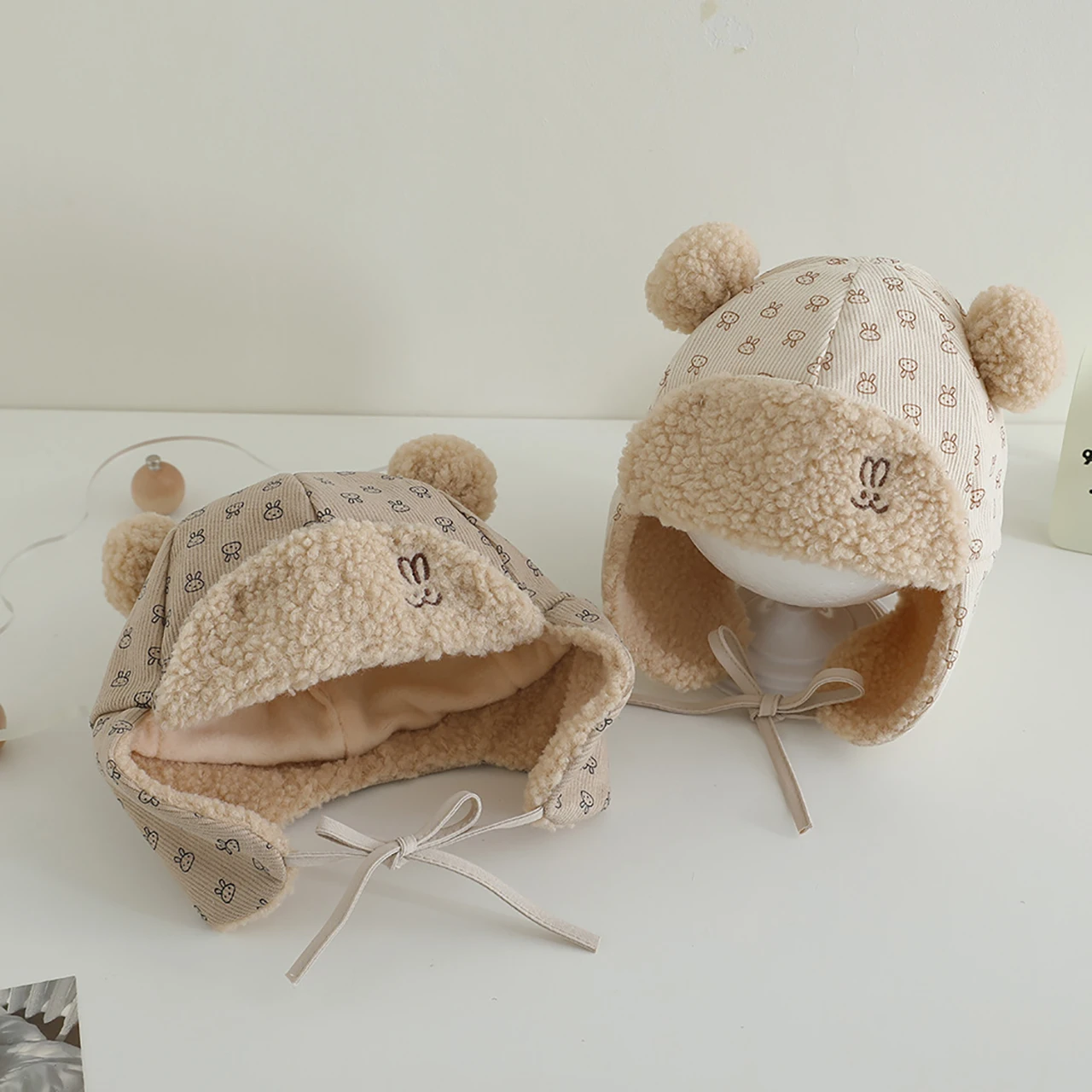 

Kids Earmuffs Beanie Baby Cute Cartoon Rabbit Outdoor Windproof Lacing Winter Warm Cap Baby Boys Girls Ear Protection Cap