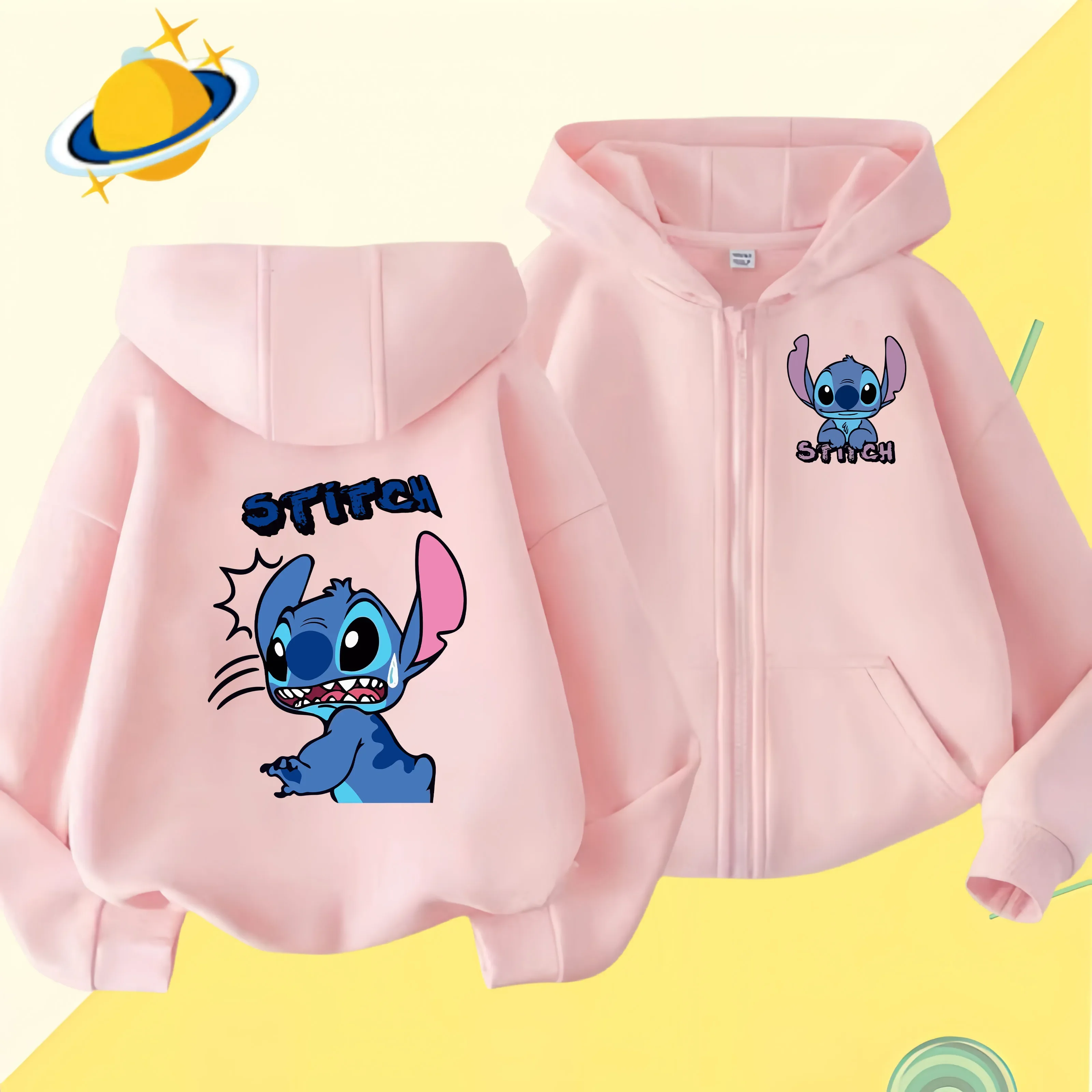 New Stitch Zipper Hoodies Girls Sweatshirt Autumn And Winter Long Sleeve Harajuku Pullovers Disney Stich Casual Hooded Tops