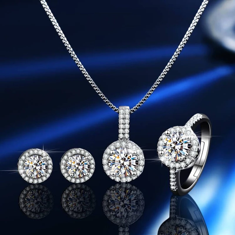 GRA moissanite ring pendant necklace earrings three-piece set jewellery in the shape of a packet