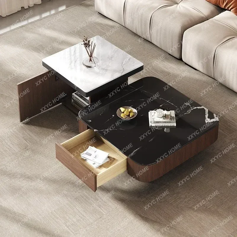 JJJJLight Luxury Size Square Coffee Table Combination Living Room Technology Stone Simple Model