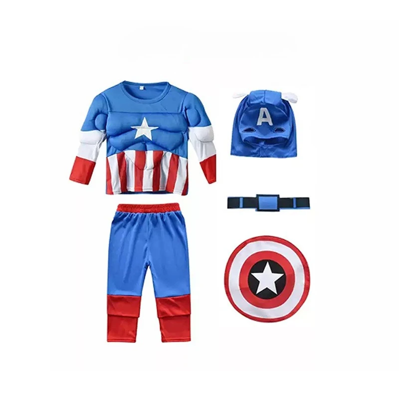 Superhero Muscle Costume Set Captain Spider Bat Hero Cosplay Outfit Mask Cape Halloween Carnival Party Role Play Dress Suit image 3