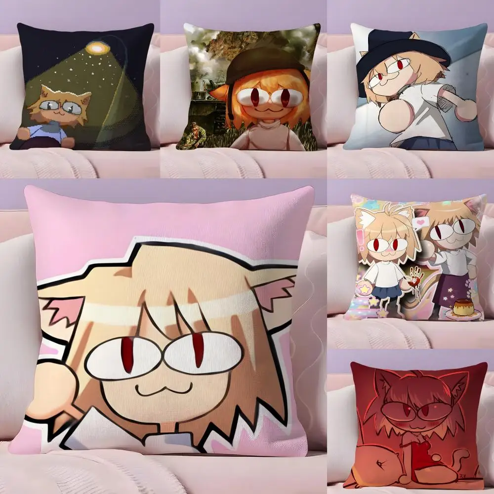 Mascot Comedic Characters N-Neco-Arc Cushion Cover Plush Fabric Soft Double Sided Print Home Sofa High Quality Cushion