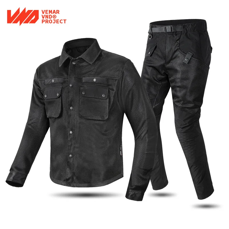 

New VND Spring/Summer Mesh Breathable Riding Suit Top Pants for Men's EVA CE2 Anti-drop Commuter Motorcycle Jackets and Pants