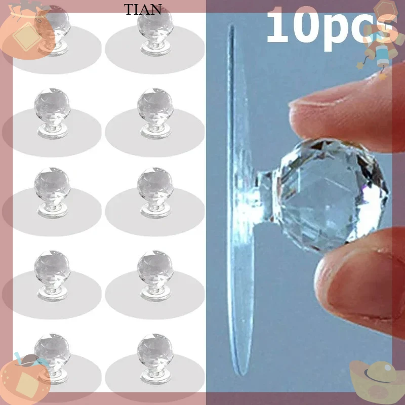 Transparent Crystal Door Knobs Cabinet Drawer Door Knobs Handles Self-adhesive Handle with Hook Function Door Wall Decor