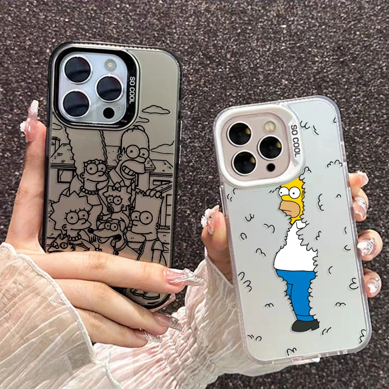 The Simpsons Homer Bart Phone Case For Apple iPhone 15 14 13 12 11 Pro MAX XR Colored Silver Plated Inside Cover