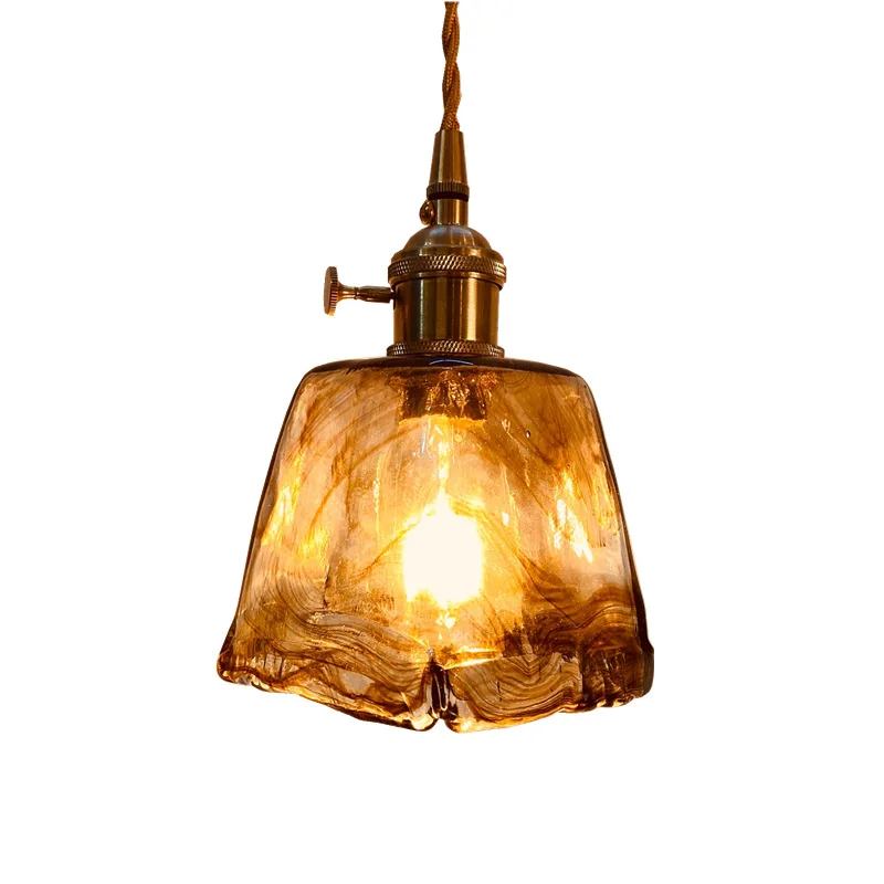 

Nordic retro Japanese brass glass chandelier, bed and breakfast bar restaurant bedroom bedside lamp, creative personality