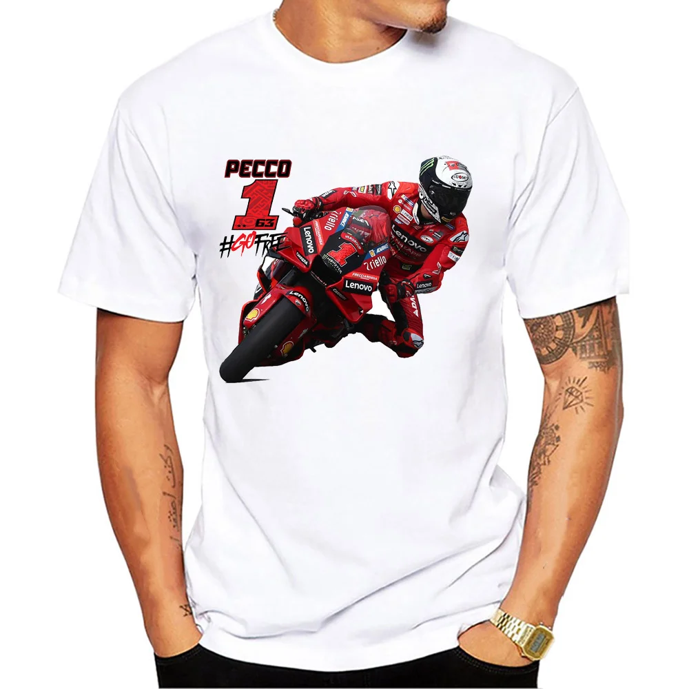 2023 New Francesco 63 Pecco Bagnaia 1 koszulka rowerowa Hip Hop chłopięca luźna koszulka męska motocyklowa sportowa biała koszulka