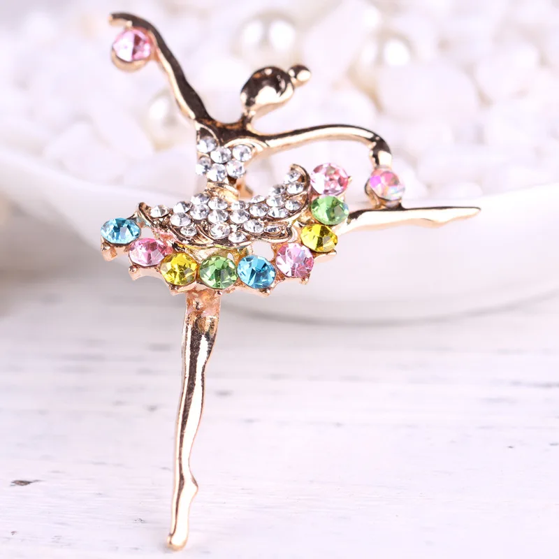 Fashion Shinning Crystal Dancing Girl Brooches Women Rhinestones Ballerina Brooch Pin Clothing Dress Jewelry Decoration Pin