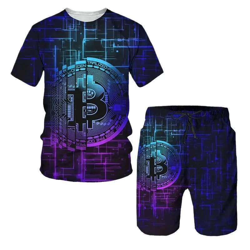 Bitcoin Pattern T Shirt Men 3D print Men Tracksuits Sets Men Fashion Oversized Tshirt Suit Casual Men Clothes