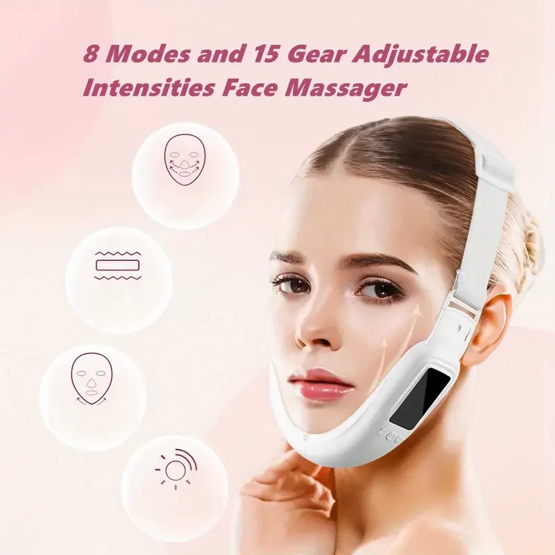 Cinto de elevação facial em formato de V para remoção de queixo duplo, massageador de emagrecimento facial para aperto da pele, rejuvenescimento e contorno