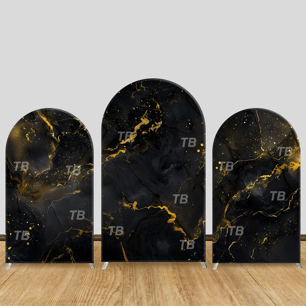 

Black Gold Marble Arch Backdrop Cover Elegant Party Decor Photo Booth Background Supplies