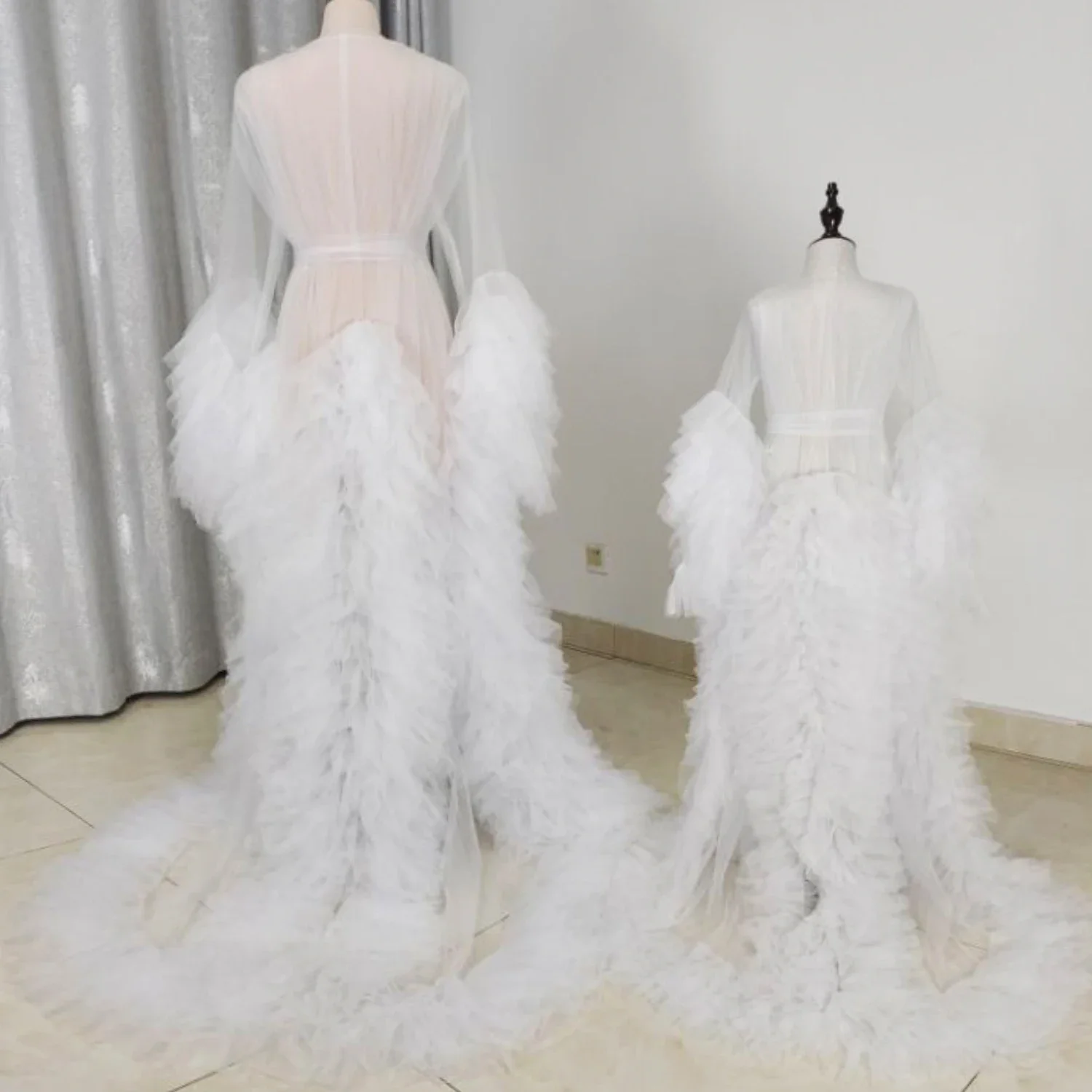 อาบน้ำเด็ก Dressing Gown มุมมอง Sheer กระโปรงยาว Tulle Robe Puffy ชุดนอนสำหรับเด็กเด็กสาว