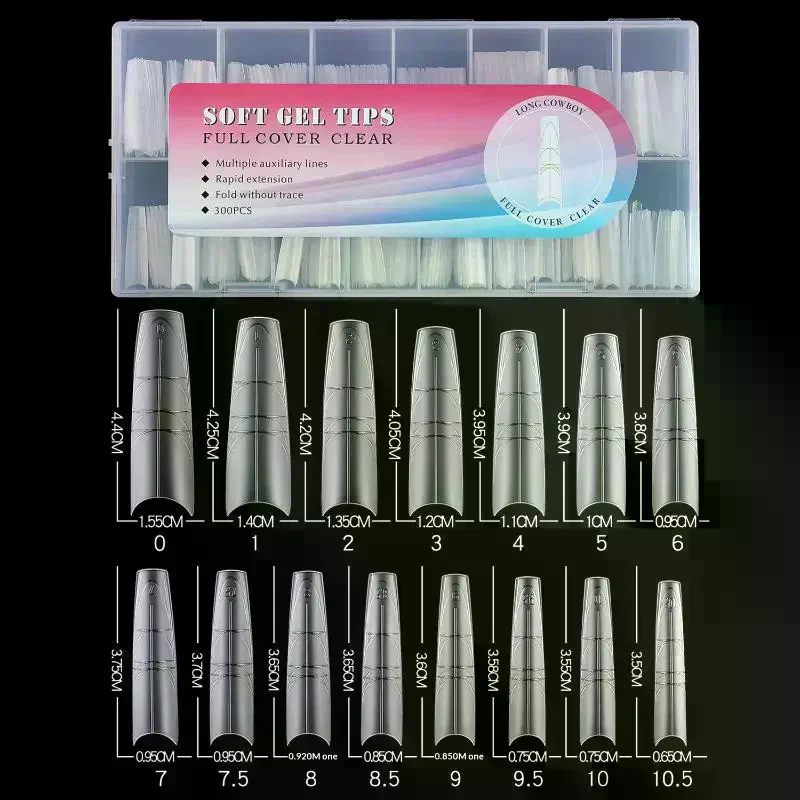 240Pcs Coffin Stiletto Trapezium Soft Gel Nail Tips With Auxiliary Lines Innovative Press On Nails Multifun Full Cover Fake Nail