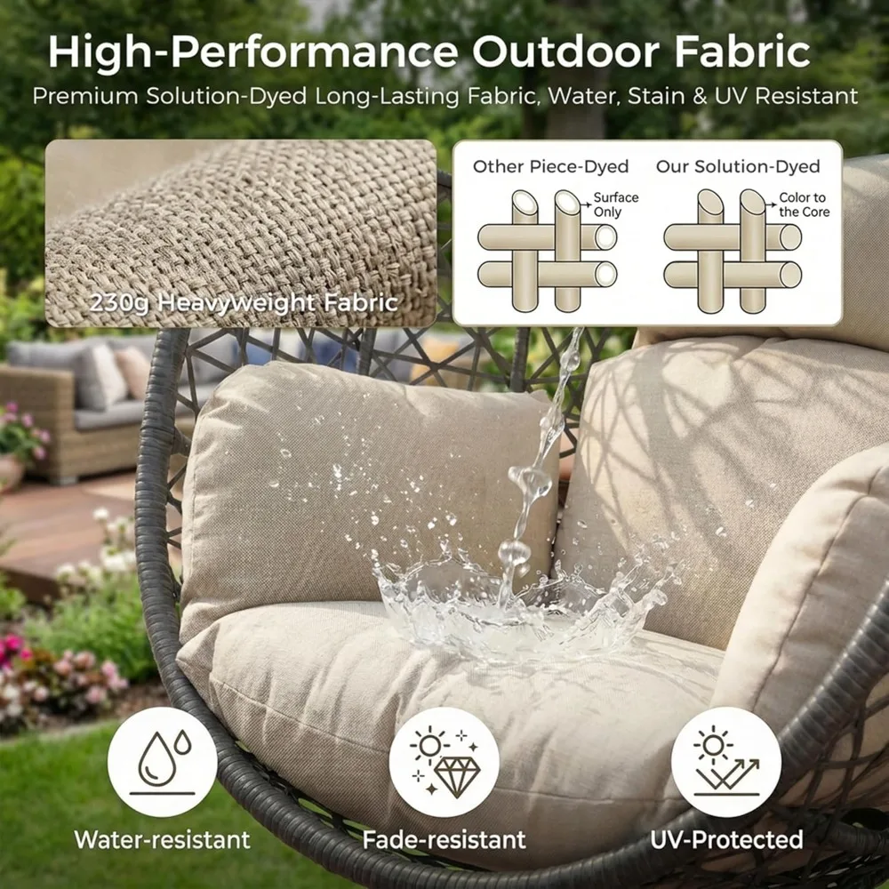 

Oversized Hanging Egg Chair with Stand, Large Indoor Outdoor Swing Chair with Cushion, 350lbs Wicker Bird Nest, Customized