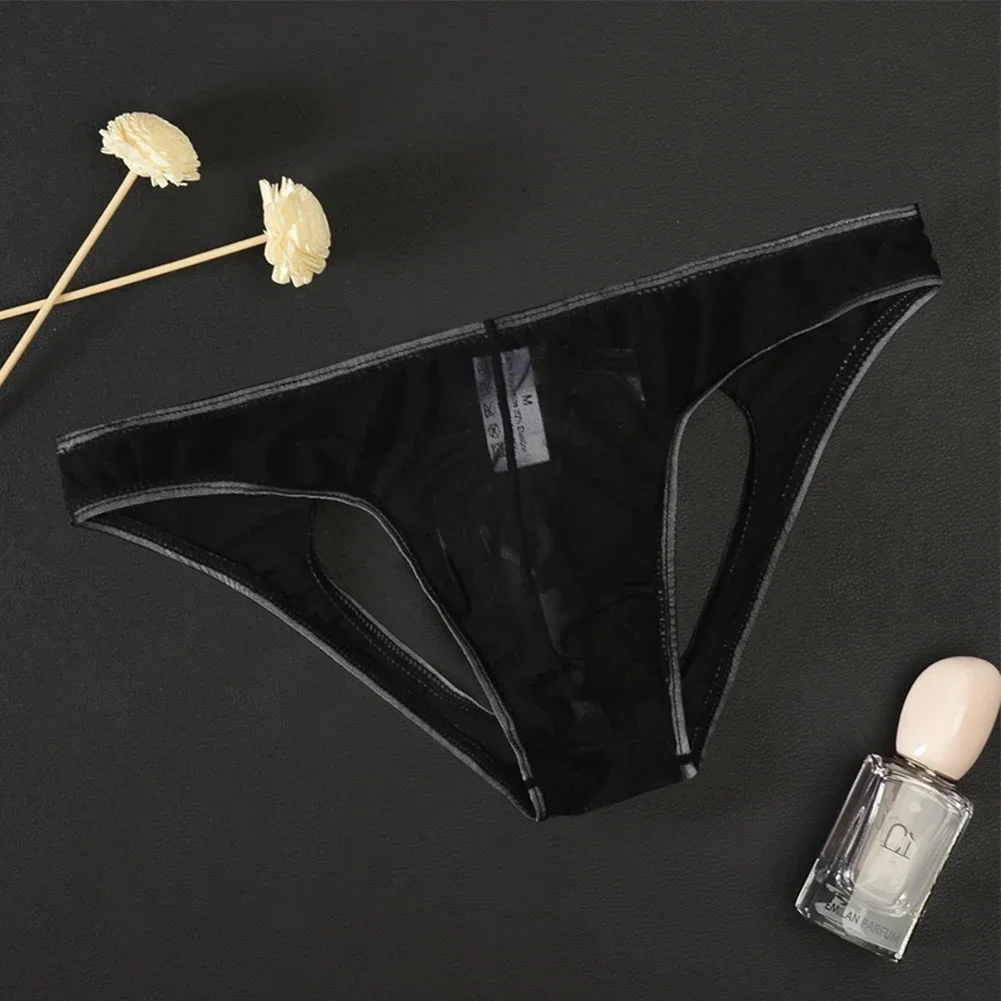 Hollow Out Mesh Briefs Men Sexy Erotic Panties Thin Transparent Underwear Man Open Crotch Underpants See Through Lingerie Sheer