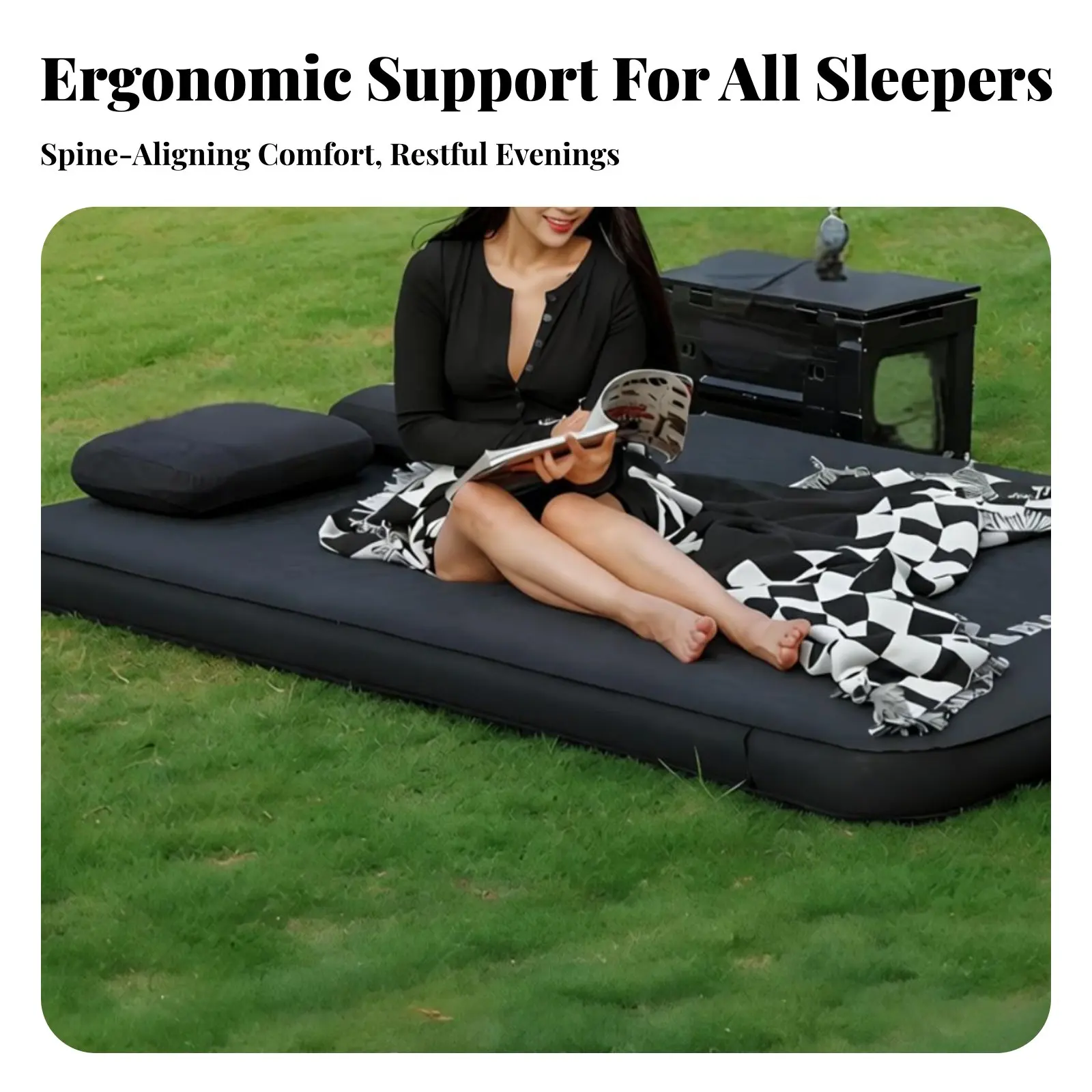 

Надувной матрас для кемпинга, двуспальная автоматическая надувная кровать, плюшевый комфорт, портативный спальный коврик для палатки, электрическая подкачка