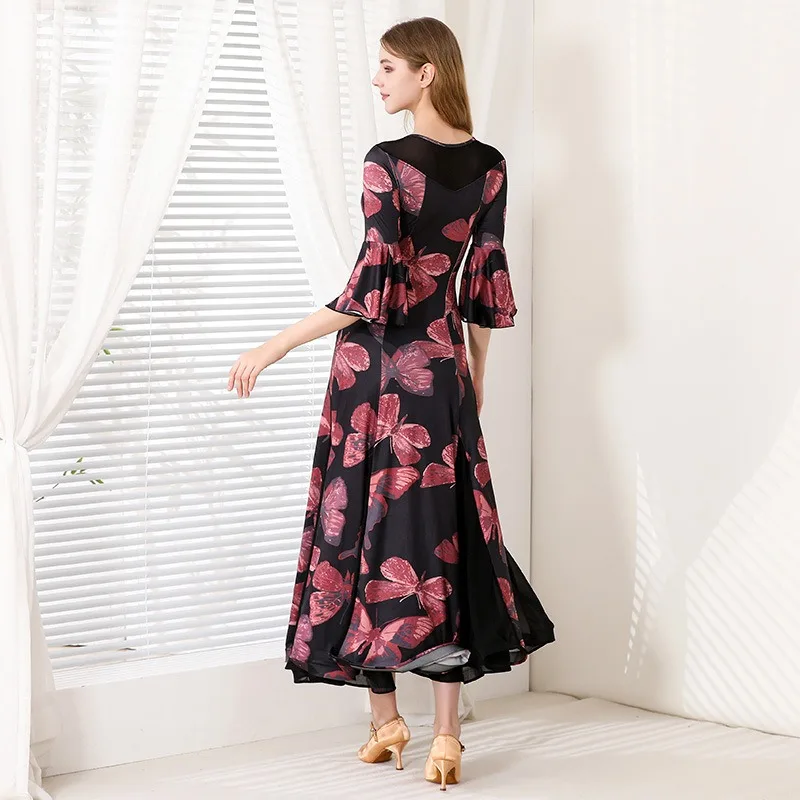 Maßgeschneidertes bedrucktes modernes Tanzkleid, nationales Standard-Social-Waltz-Tanzkleid, Drag-Queen-Kostüme