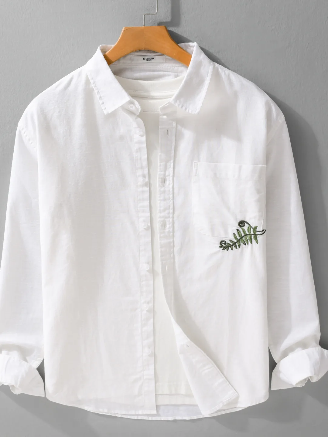 

Весенняя мужская рубашка из хлопка и льна с длинным рукавом в китайском стиле, с вышивкой, свободного кроя, повседневная, однотонная, с защитой от солнца