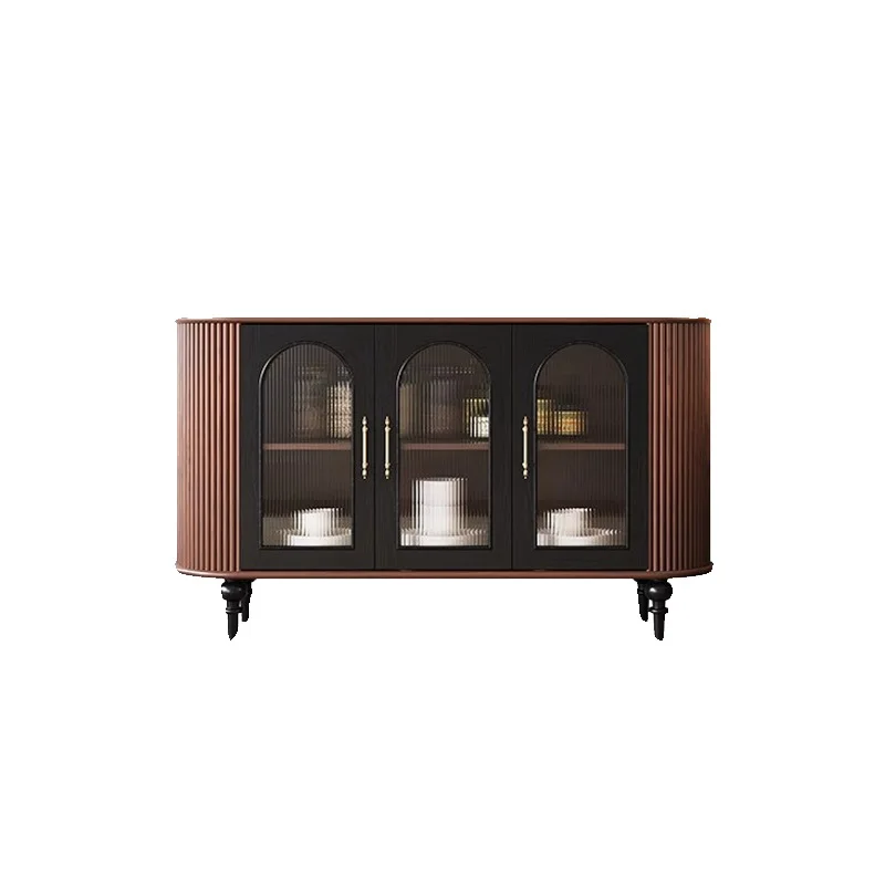 

American light luxury solid wood simple two-color curved French retro living room entrance cabinet solid wood customization