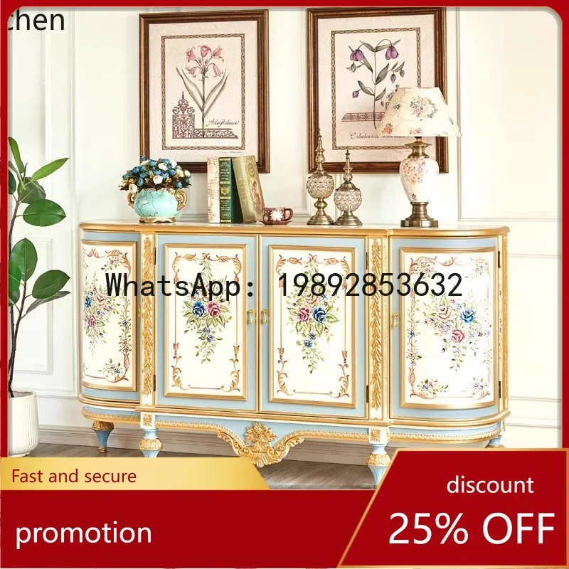 YFY French Style Painted Carved Decorative Villa Entryway Cabinet Partition Shoe Cabinet High-end Sideboard Solid Wood