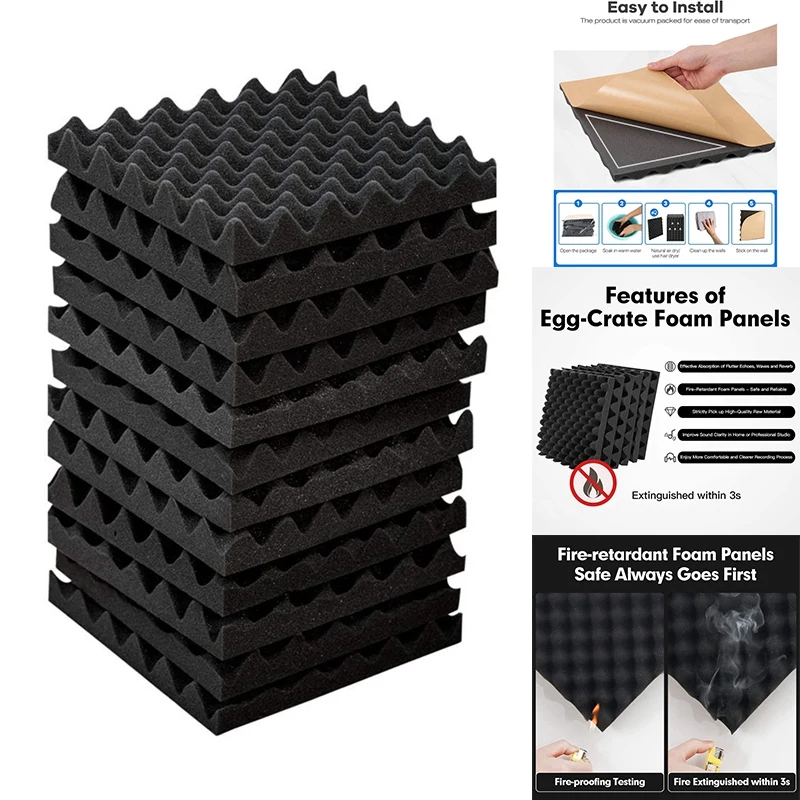 12 Pack Self-Adhesive Sound Proof Foam Panels, High Density Soundproof Wall Panels Egg Crate Sound Panels