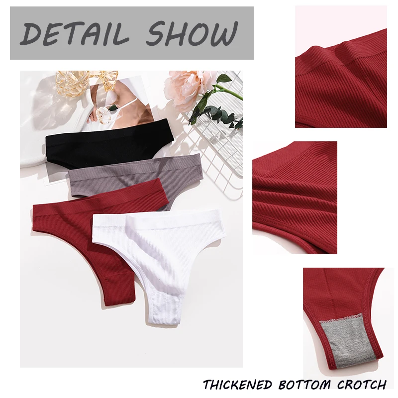 Finetoo 3ks/sada nové bezešvé dámské bavlněné kalhotky brazilské měkké dámské kalhotky módní sexy kalhotky prodyšné spodní prádlo - náhled 6