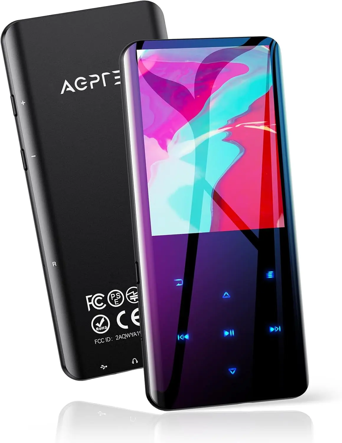 

MP3-плеер 64 ГБ, Bluetooth 5,3 A19PL, 2,4-дюймовый изогнутый экран, звук без потерь, FM-радио, диктофон, поддержка 128 ГБ, черный