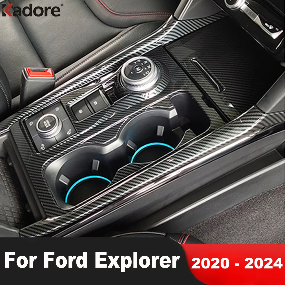 

Для Ford Explorer 2020-2022 2023 2024 углеродная Автомобильная консоль коробка переключения передач крышка отделка держатель стакана для воды панель аксессуары для интерьера